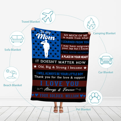 Teesdily | Personalized To My Mom Fleece Blanket Your Soldier Throw Blanket Best Mother'S Day Cozy Blanket Mom Birthday Gifts Mommy Bedroom Decor