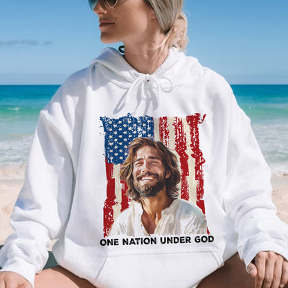 Teesdily | Jesus American Flag Shirt, One Nation Under God Sweatshirt, Christ God Hoodie, Jesus Mug Cup, Happy Independence Day, Gift For Jesus Lover