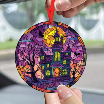 Teesdily | Haunted House Halloween Ornament, Haunted House Ornament Car Hanging, Seasonal Fall Home Decor, Car Rear View Mirror Halloween Gift