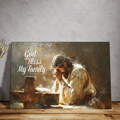 Teesdily | Jesus Cross Poster, God Bless My Family Poster, He Is Risen Canvas, Christian Gift, Gift For Jesus Lovers, Religious Poster Canvas