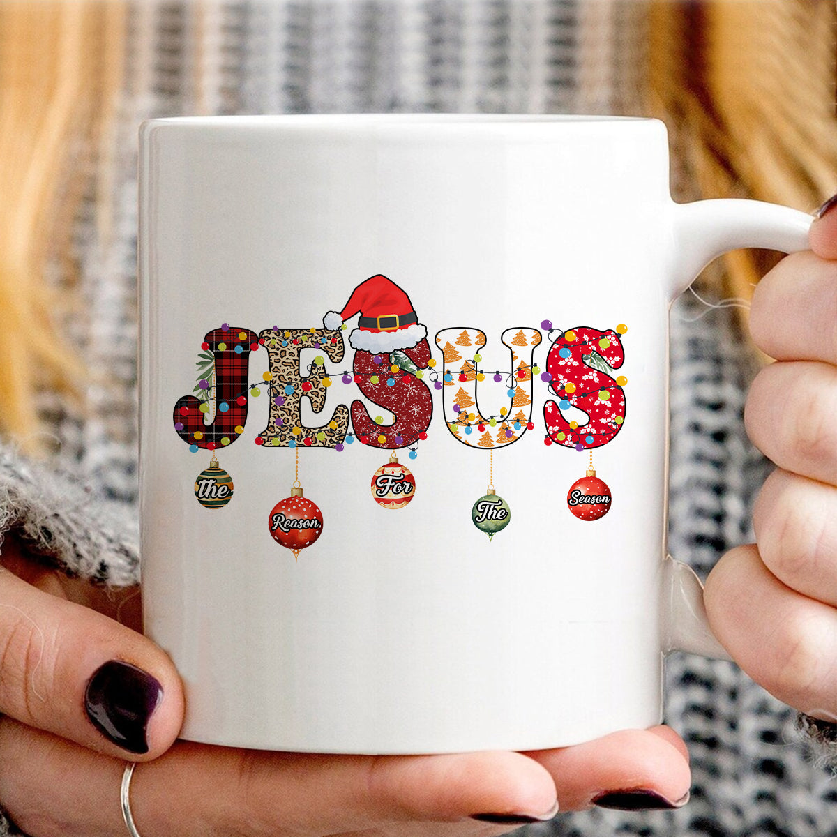 Teesdily | Jesus Christmas Shirt, Jesus The Reason For The Season Tee, Christ Religious Faith Sweatshirt Hoodie Mug Christmas Gift