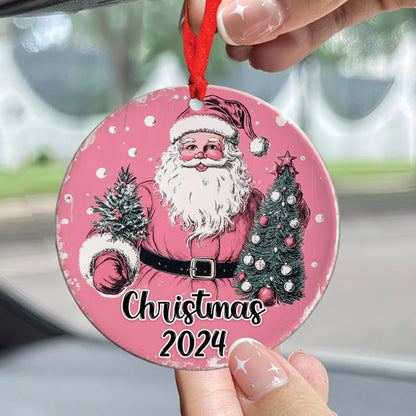 Teesdily | Pink Santa Ornament, Santa Claus Christmas Tree Ornament, Pink Coquette Santa Christmas Ornament, Noel Ornament Hanging Tree, Xmas Gift