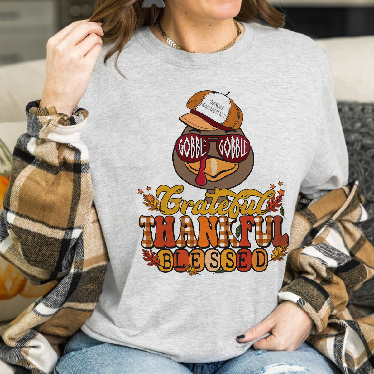 Teesdily | Happy Thanksgiving Turkey Shirt, Gobble Gobble Give Thanks Thankful Blessed Tee Sweatshirt Hoodie Mug, Thanksgiving Tee