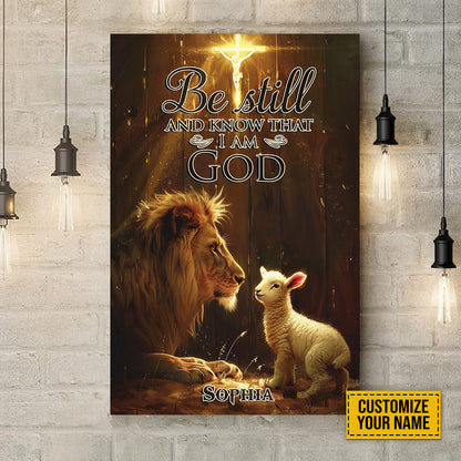 Teesdily | Customized Jesus Christ Lamb Lion Of Judah Poster, Be Still Know That I Am God Poster Canvas, Christian Art Decor Wall