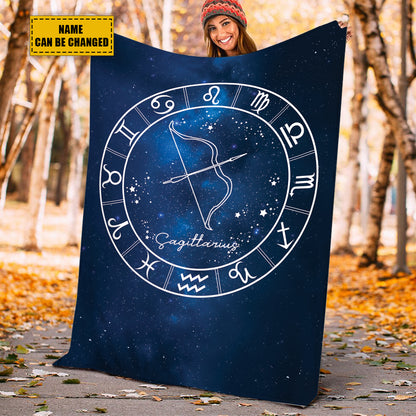 Teesdily | Sagittarius Personalized Fleece Blanket With Name Horoscope Sherpa Blanket Zodiac Sign Constellation Astrology Adult Kid Birthday Gifts