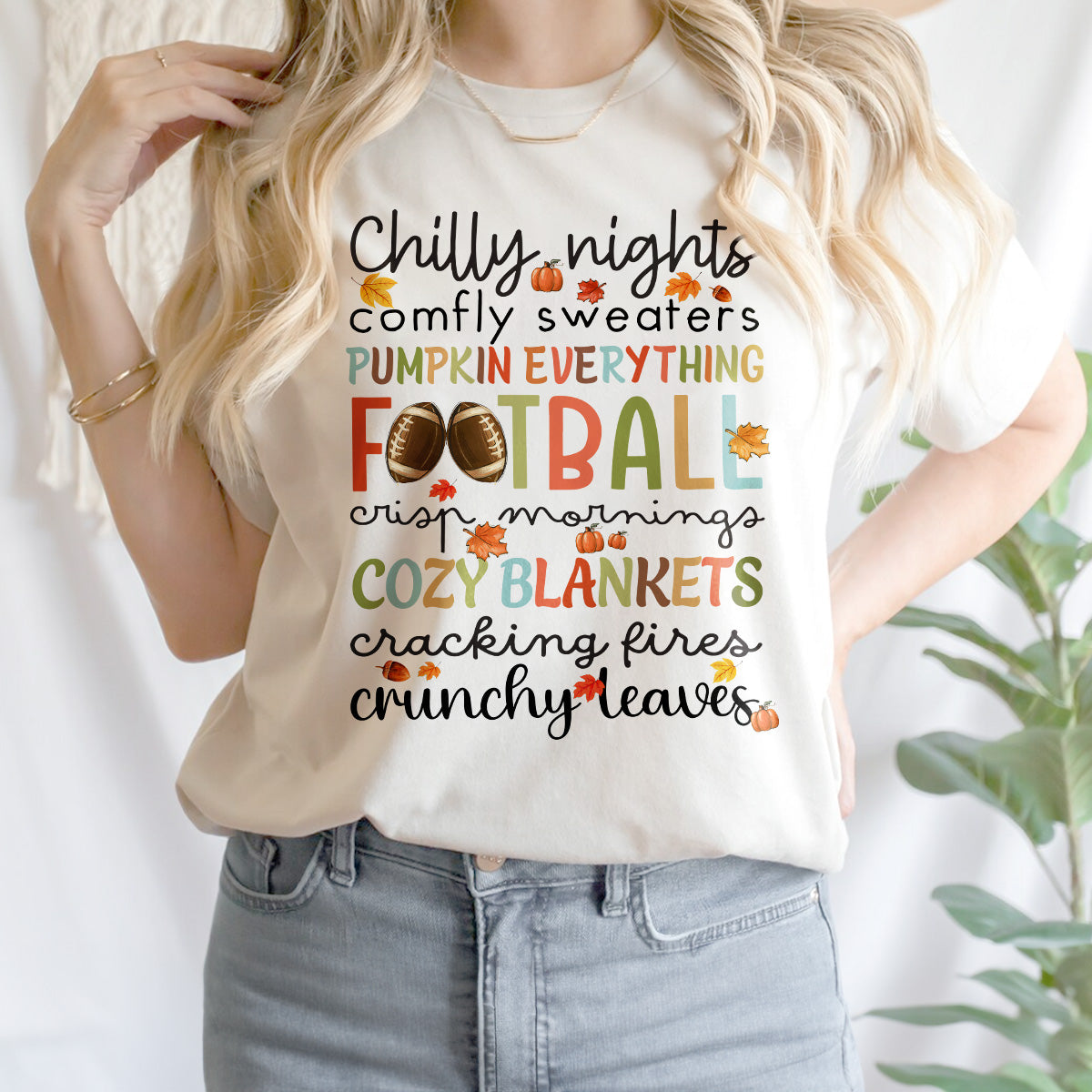 Teesdily | Fall T-shirt, Chilly Nights Pumpkin Everything Crunchy Leaves Tee Sweatshirt Hoodie Mug, Thanksgiving Gift, Autumn Pumkin Shirt