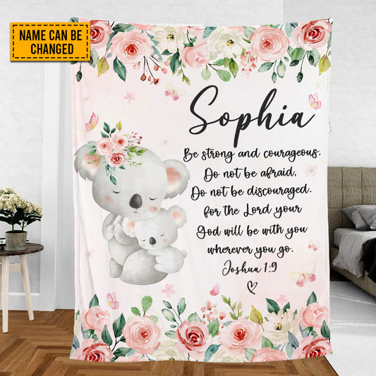 Teesdily | Koala Mom And Kid Personalized Fleece Blanket, God Verse Baby Blanket Gift, Baby Toddler Blanket, Floral Nursery Decor, Baby Shower Gifts