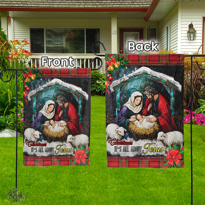 Teesdily | Christmas Jesus Garden Flag, Christmas It's All About Jesus Christian House Flag, Christmas Flag