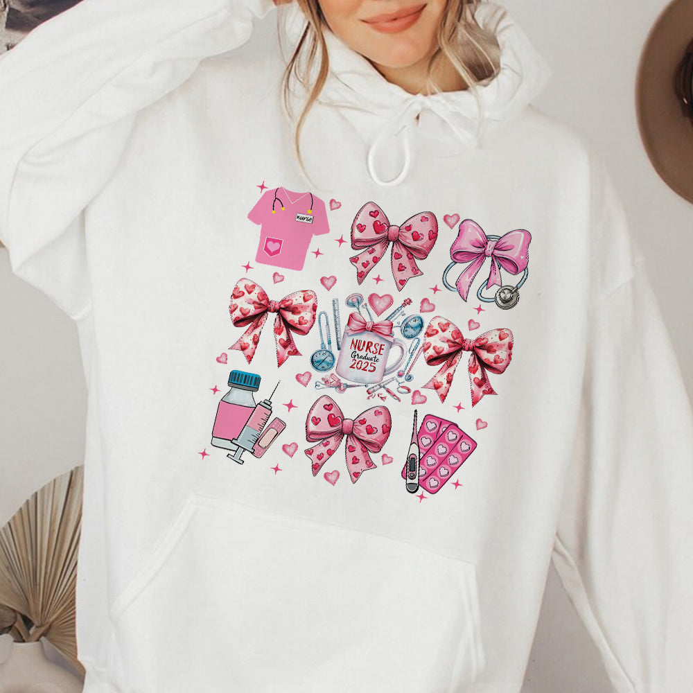 Teesdily | Pink Valentine Nurse Shirt, Valentine Nurse Coquette Bow Sweatshirt, Cupids Favorite Nurse Hoodie Mug, Valentine Gift