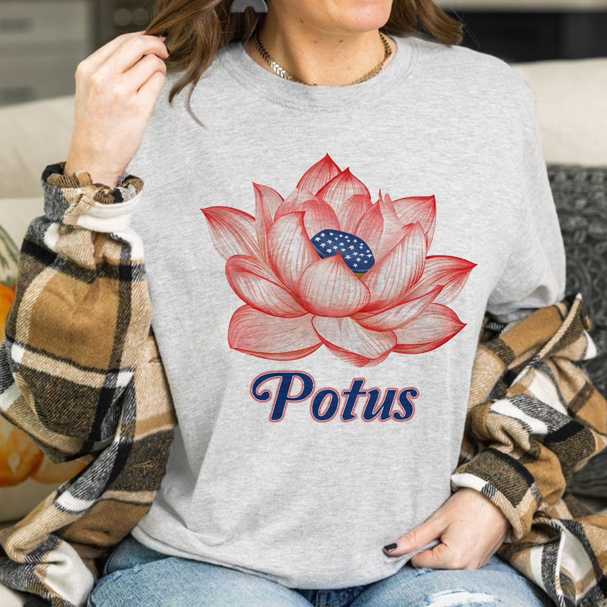 Teesdily | Lotus For Potus Shirt, Lotus Flower Sweatshirt Hoodie Mug, Comma La T-shirt, Patriot Ka-mala Tee, US Flag Women's Rights, Woman Gift