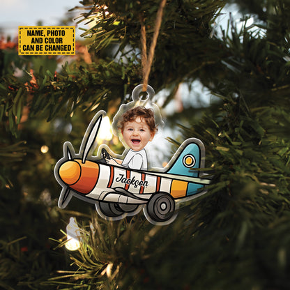 Teesdily | Personalized Kid's Face Acrylic Transportation Car Hanging, Car Air Plane Rocket Air Balloon Ornament, Custom Car Accessories, Family Gifts