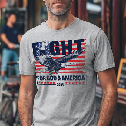 Teesdily | Eagle Fight 2024 American Flag Shirt, Fight For God And America Sweatshirt Hoodie Mug, Patriot T-shirt, American Pride Gifts