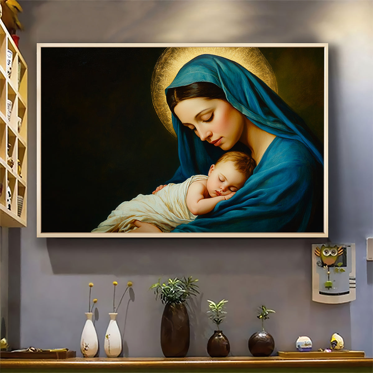 Teesdily | Mary And Jesus Poster, Christmas Christian Virgin Mary Jesus Canvas Painting Poster, Christ Religion Wall Art, Home Decoration, Xmas Gift