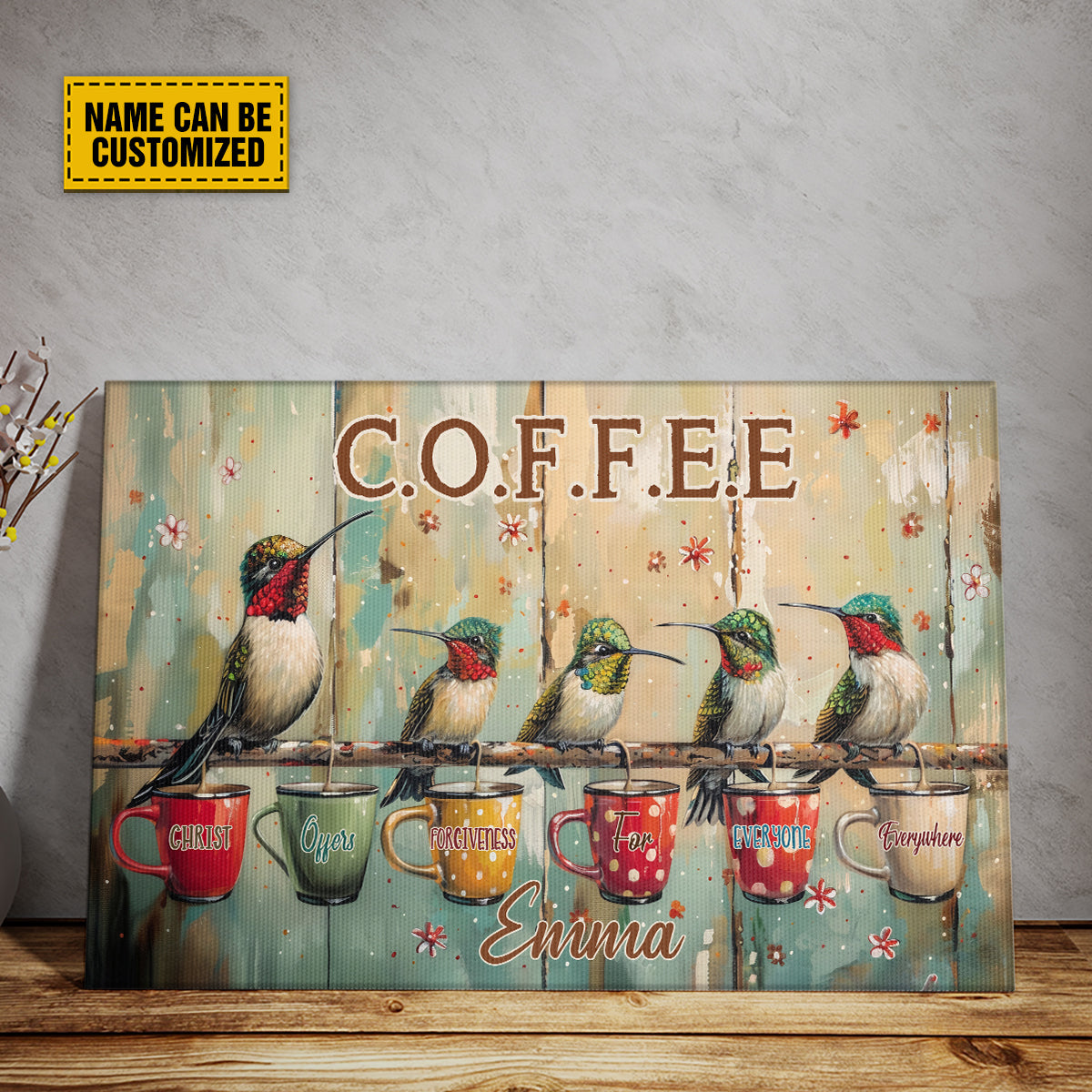 Teesdily | Jesus Hummingbird Coffee Poster, Christ Offers Forgiveness For Everyone Everywhere Art Canvas, Christian Decor, Religious Poster Canvas