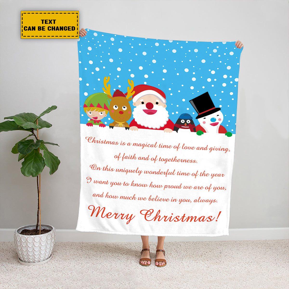 Teesdily | Cartoon Christmas Fleece Blanket Custom Text Christmas Is A Magical Time Of Love Sherpa Blanket Christmas Inspiration Gift For Lover