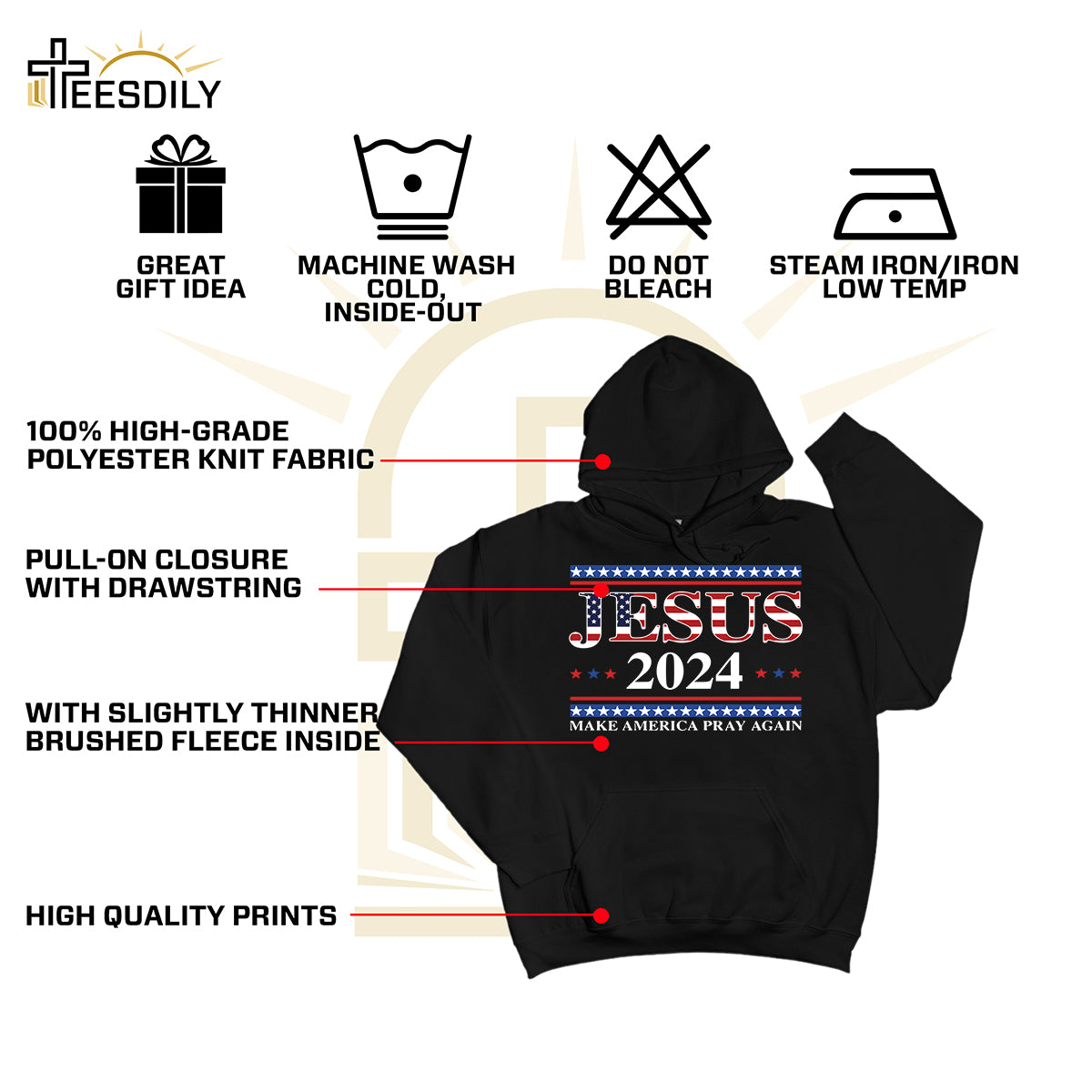 Teesdily | Jesus American T-shirt, Jesus 2024 Make America Pray Again Tee Sweatshirt Hoodie Mug, Christian Patriotic Shirt, Jesus Lovers Gifts