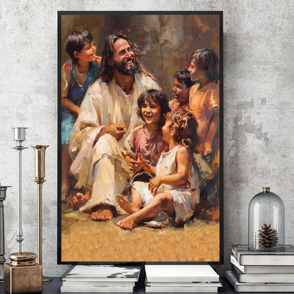 Teesdily | Jesus Poster, Jesus Blessing The Children Poster, Faith Hope Love Christian, Faith God Believers Gifts, Religious Poster Canvas