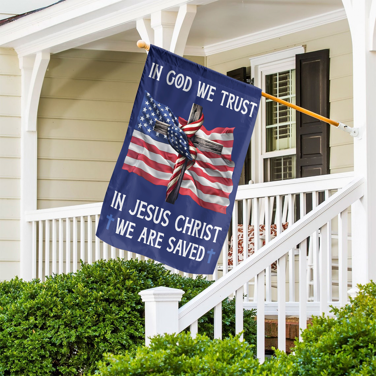 Teesdily | Jesus American Flag, In God We Trust In Jesus Christ We Are Saved House Flag Garden Flag 2024, American Patriotic Flag, Outdoor Decor Gifts