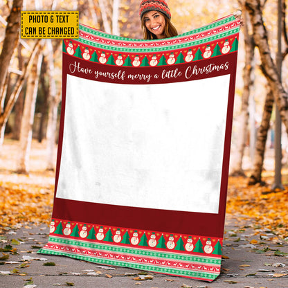 Teesdily | Christmas Picture Blanket Personalized Photo Snowman Xmas Sherpa Blanket Have Yourself Merry A Little Christmas Throw Keepsake Xmas Gifts