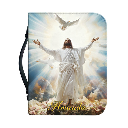 Teesdily | Customized Jesus Lover Bible Case Jesus Believer Bible Protector Jesus Heaven Bible Holder Son Of God I Am Well Pleased Religious Gift