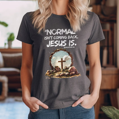 Teesdily | Jesus Cross And Crown Tee, Bible Verse Jesus Shirt, Normal Isnt Coming Back Jesus Is Sweatshirt Hoodie Mug, He Has Risen Christian Gifts