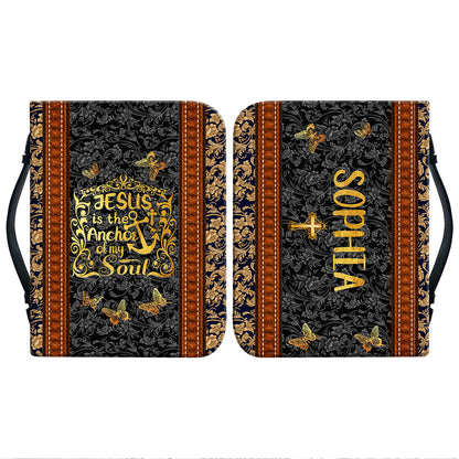 Teesdily | God Butterfly Retro Personalized Bible Cover, Jesus Is The Anchor Of My Soul, Jesus Faith Bible Bag, Religious Bible Cover With Handle