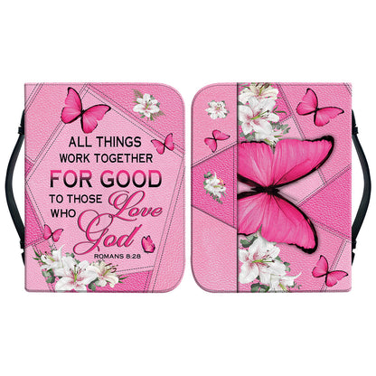 Teesdily | Personalized Butterfly Lilies Bible Case Pink, All Things Work Together For Good Bible Cover, Bible Covers For Girls, Bible Accessories