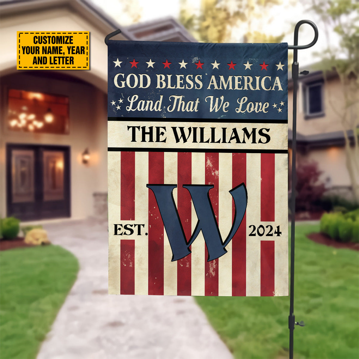 Teesdily | Customized American Flag Jesus House Flag, God Bless America Land That We Love Garden Flag, Patriotic American Flag