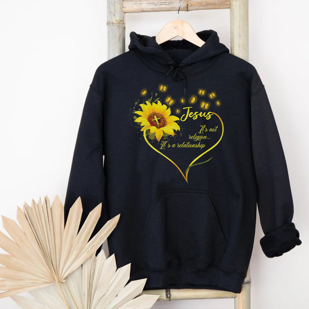 Teesdily | Jesus Sunflower Shirts Short Sleeve Jesus It's Not Religion It's A Relationship Crew Neck Christian Sweatshirt Hoodie Mug Religious Gifts