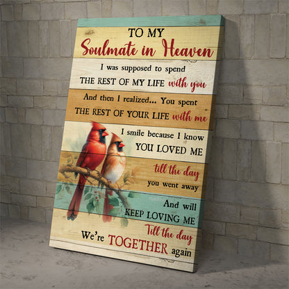 Teesdily | Cardinal To My Soulmate In Heaven Poster, Cardinal Memorial Canvas Art, Remembrance Home Decor Poster Canvas