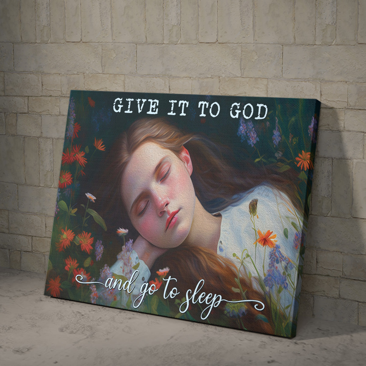 Teesdily | Beautiful Girl Paint Poster Print Give It To God And Go To Sleep Canvas Wall Art Christian Daughter Gift Room Decor Ideas For Girls