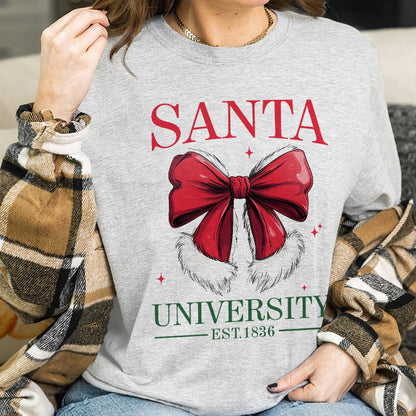 Teesdily | Retro Santa Bow University Est 1836 Shirt, Coquette Bow Christmas Sweatshirt, Social Club Santa Tee