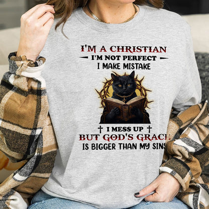 Teesdily | I'm A Christian Shirt, Black Cat Reading Bible Book Sweatshirt, Religious Basic Hoodie Mug, Jesus Lover Gifts