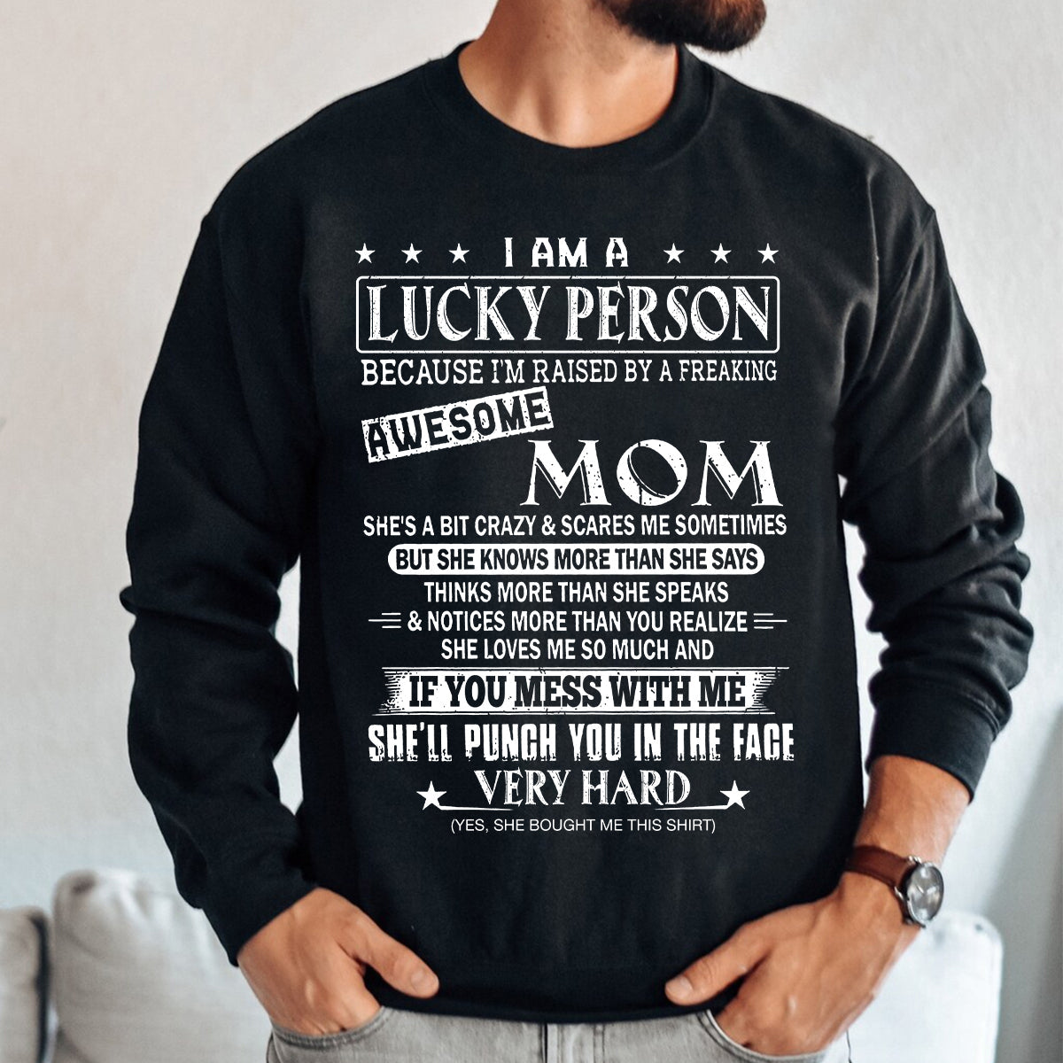 Teesdily | Mothers Day Shirt, I'm Raised By A Freaking Awesome Mom Tee, Gift From Son Daughter Unisex Tshirt Hoodie Sweatshirt Size S-5XL / Mug 11-15Oz
