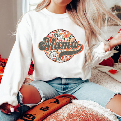 Teesdily | Mama Retro Style Shirt, Mom Floral Shirt Top, Mothers Day Gifts, Vintage Streetwear Apparel Unisex Tshirt Hoodie Sweatshirt Mug