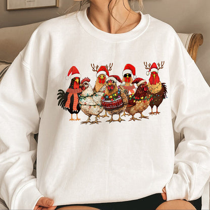 Teesdily | Christmas Chickens Shirt, Farming Chicken Christmas Sweatshirt, Funny Christmas Farm Hoodie Mug, Chicken Lovers Gift