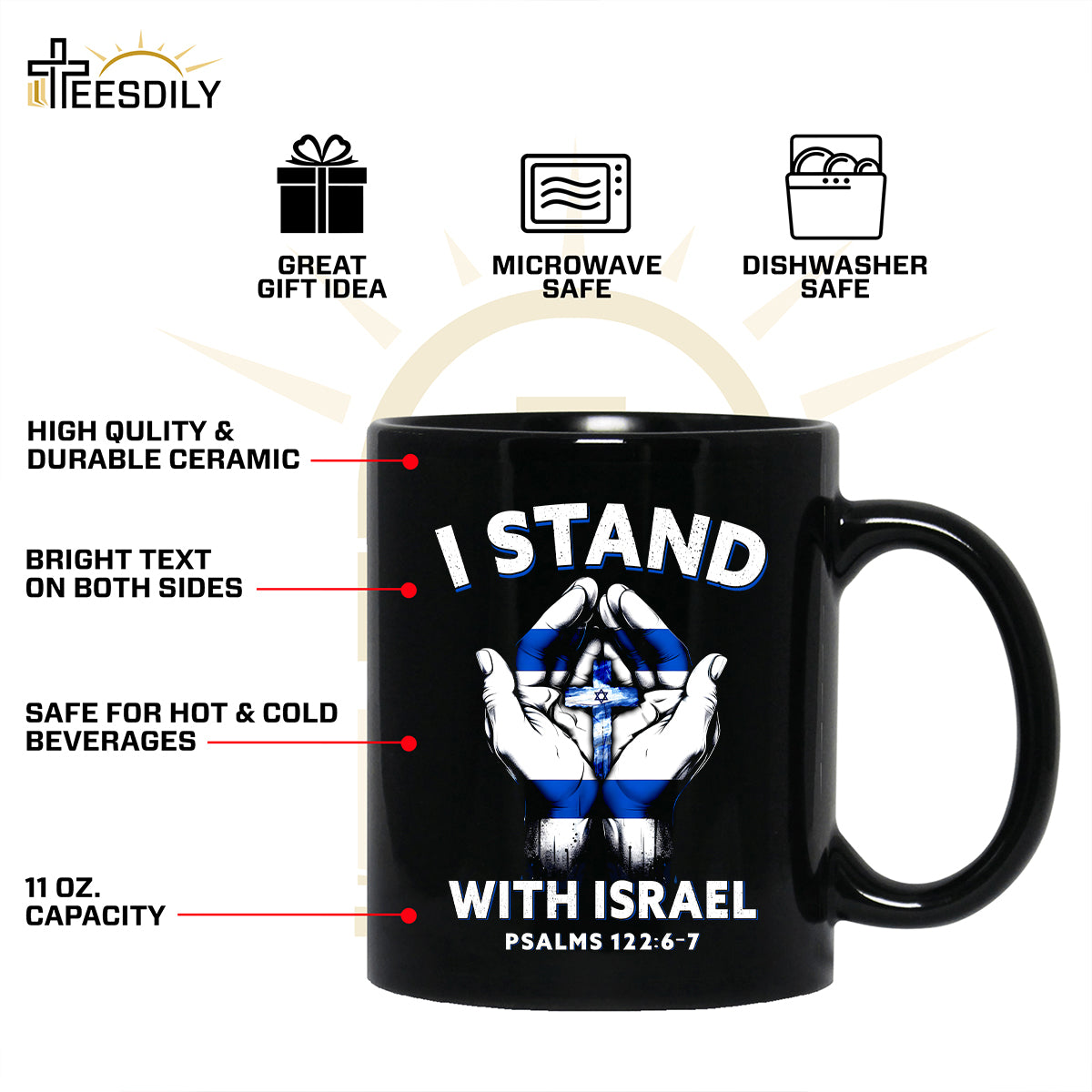 Teesdily | I Stand With Israel Jesus Shirt, Israel Flag Hoodie Sweatshirt Mug, Jesus Lovers Gifts, Israel Support Tee