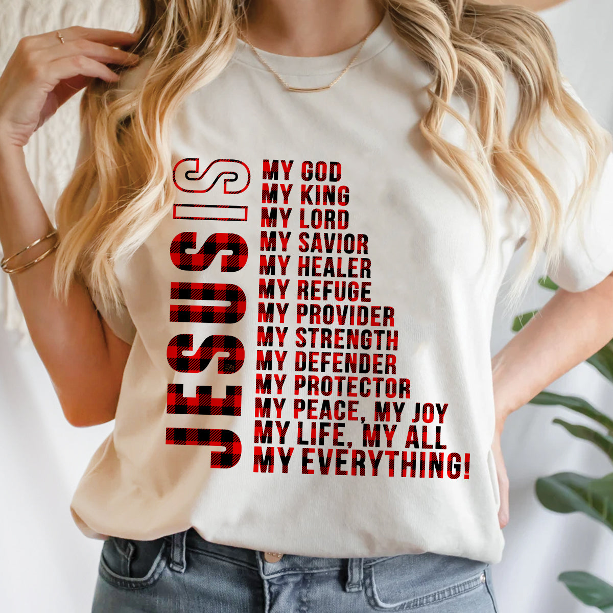 Teesdily | Jesus My God My King My Everything Casual Shirt, Jesus Christian Plaid Hooded Pullover, Christmas Theme Apparel, God Lovers Gift Idea