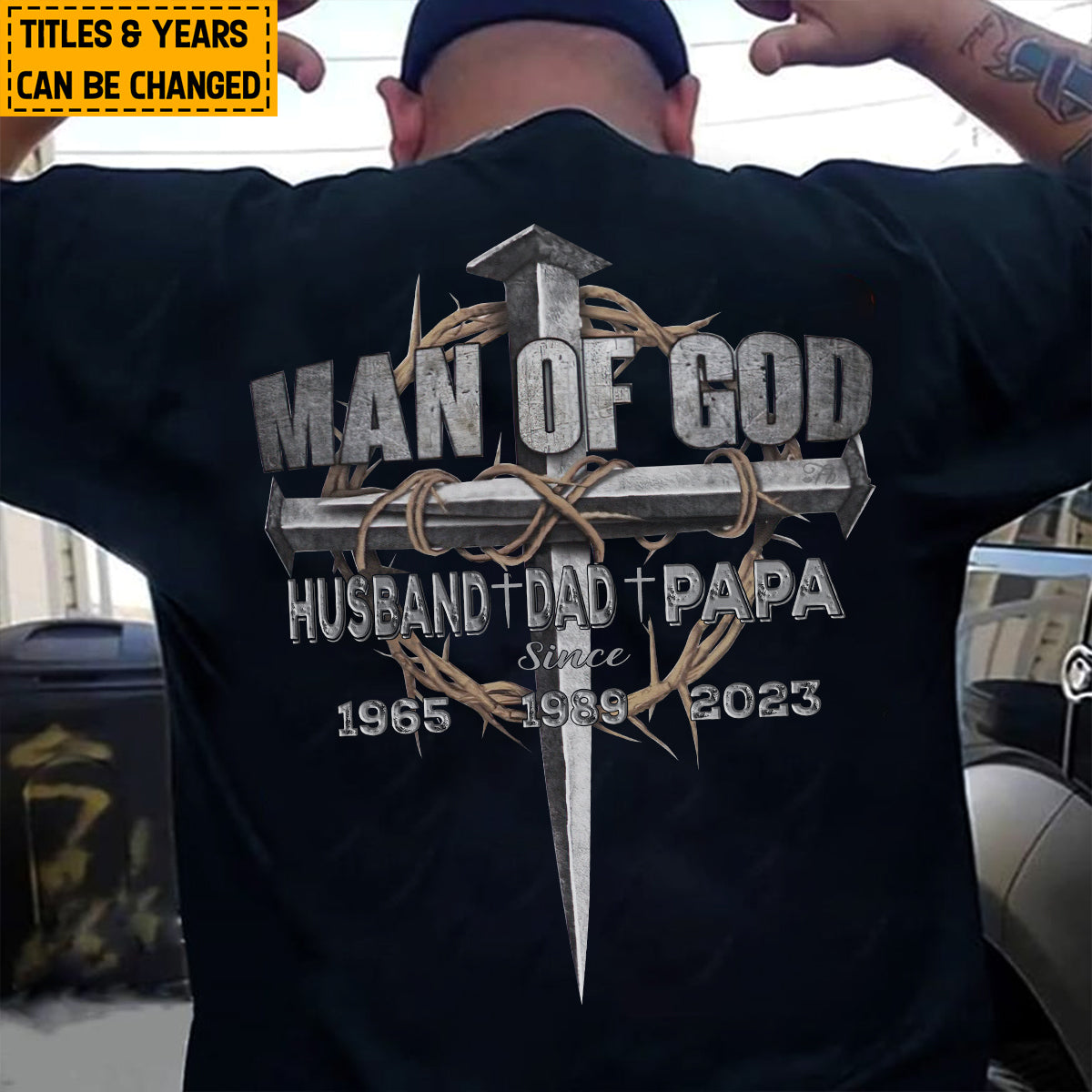 Teesdily | Customized Title And Year Jesus Crown Casual Shirt Man Of God Husband Dad Papa Shirt Father's Day Sweatshirt Hoodie Mug Christian Dad Gifts