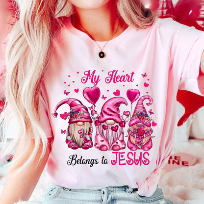 Teesdily | Valentine Gnomes Valentines Day Shirts, My Heart Belongs To Jesus Sweatshirt Hoodie Mug, Valentine's Day Gift For Her, Christian Gifts