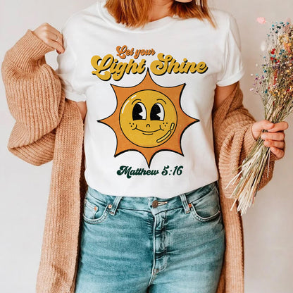 Teesdily | God Bible Verse Short Sleeve Shirts, Let Your Light Shine Christian Sweatshirt Hoodie Mug, Cute Sunshine Christian Religious Shirt Gifts