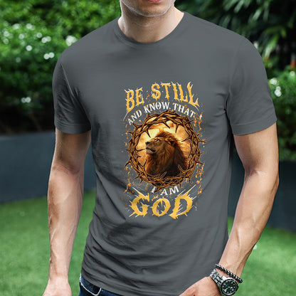 Teesdily | Be Still And Know That I Am God Shirt, Jesus Lion Of Judah Sweatshirt, Christ Cross Hoodie Mug, Faith Religious Gift