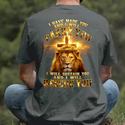 Teesdily | I Have Made You And I Will Carry You Shirt, Jesus Lion Cross Sweatshirt, I Will Rescue You Christ Hoodie Mug For Men