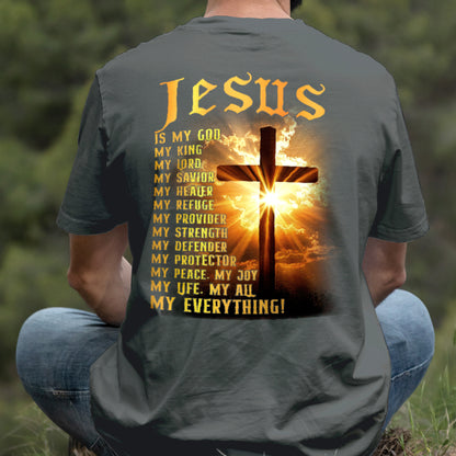 Teesdily | Jesus Is My God Shirt, Jesus My Everything Sweatshirt , Jesus Christian Cross Light Hoodie Mug, Religious Faith Gift