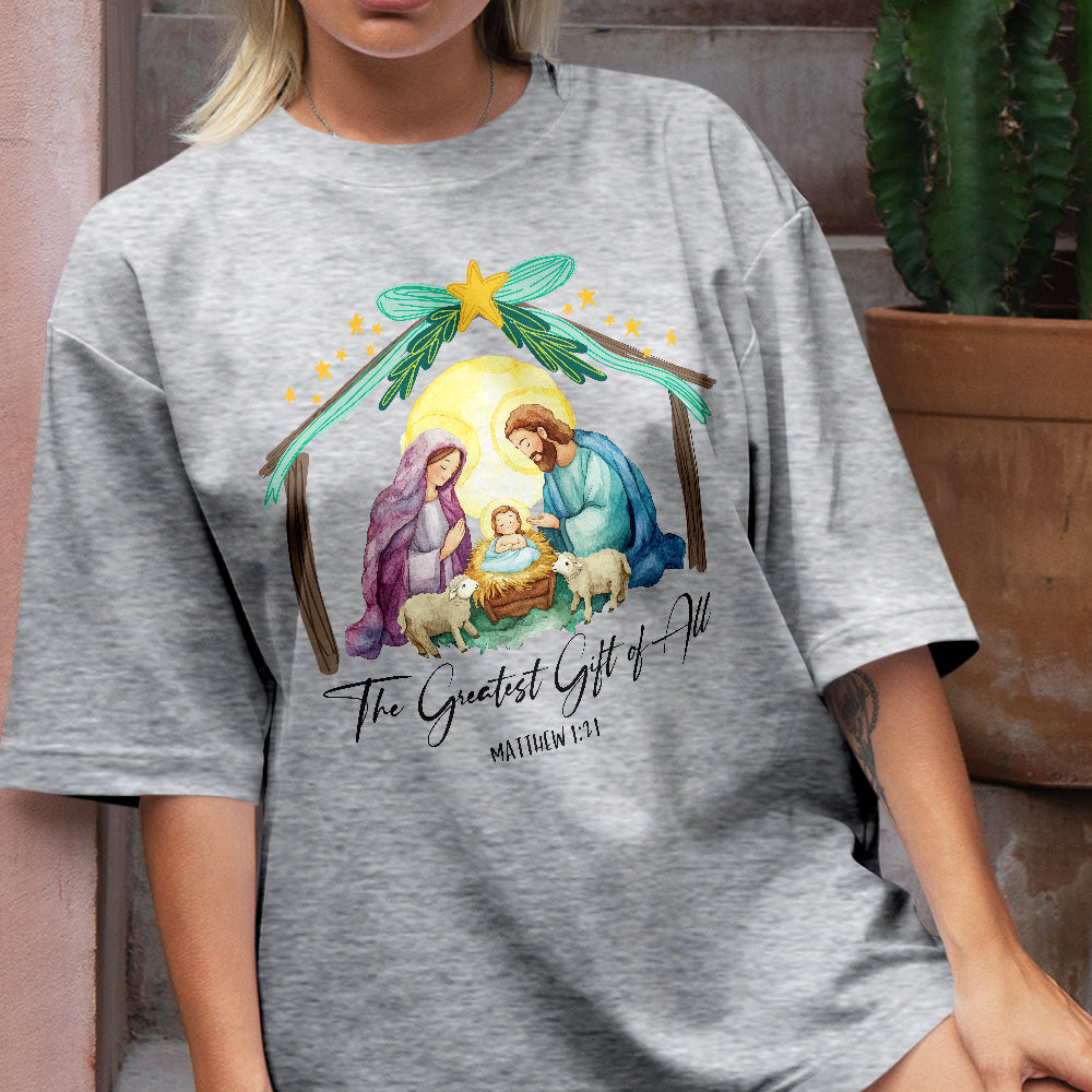 Teesdily | Jesus Christmas Coquette Bow Shirt, Christian Christmas Nativity Scene Sweatshirt, Bow Glitter Holy Family Hoodie Mug