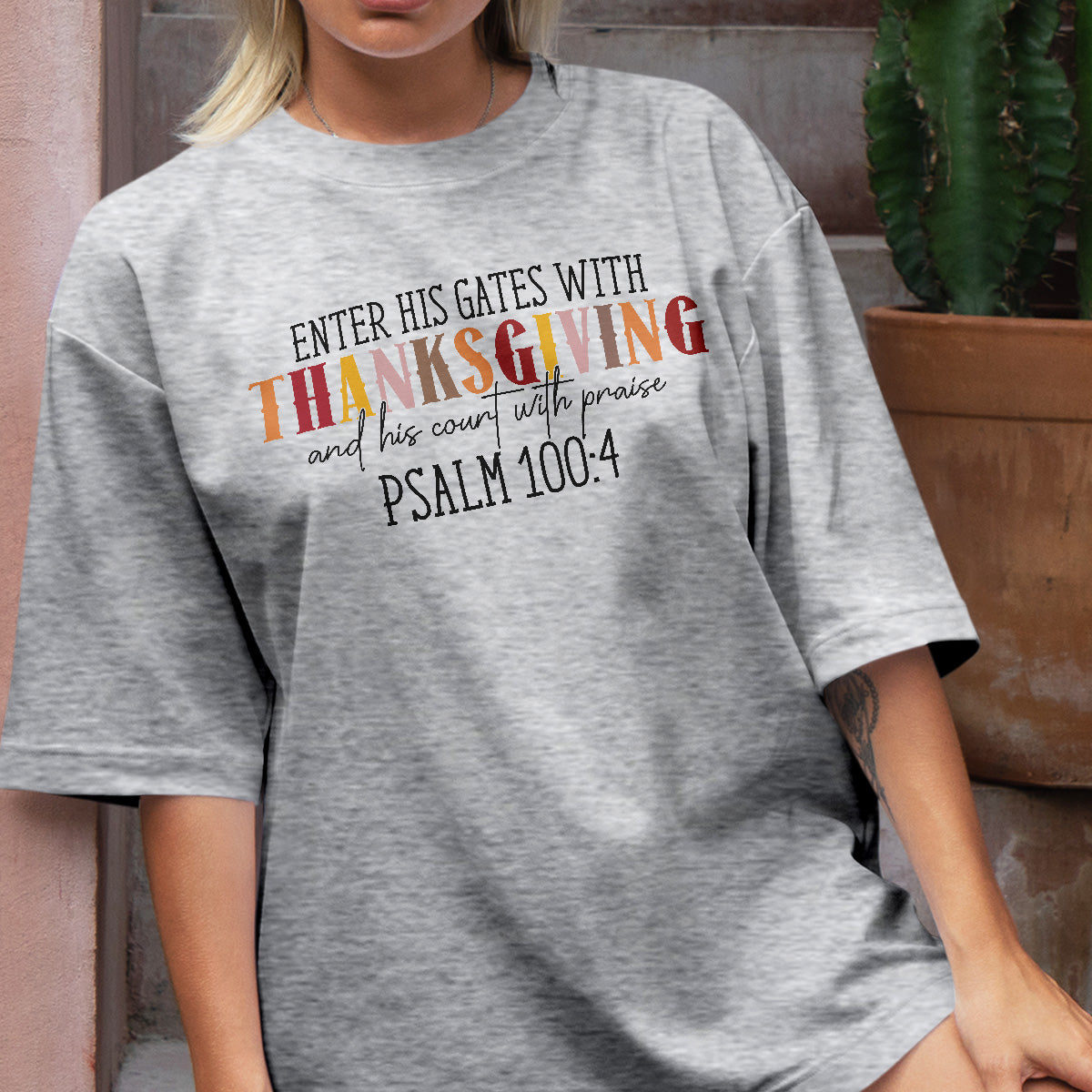 Teesdily | Jesus Thanksgiving Shirt, Enter His Gates With Thanksgiving Tee Sweatshirt Hoodie Mug, Christ Thanksgiving Gift