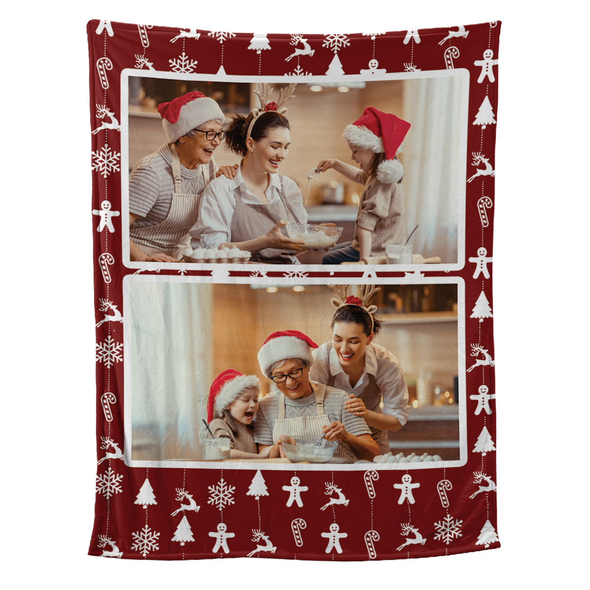 Teesdily | Christmas Pattern Picture Blanket Personalized Photo Xmas Family Friend Custom Photo Blanket Christmas Custom Blanket For Sofa Bedroom