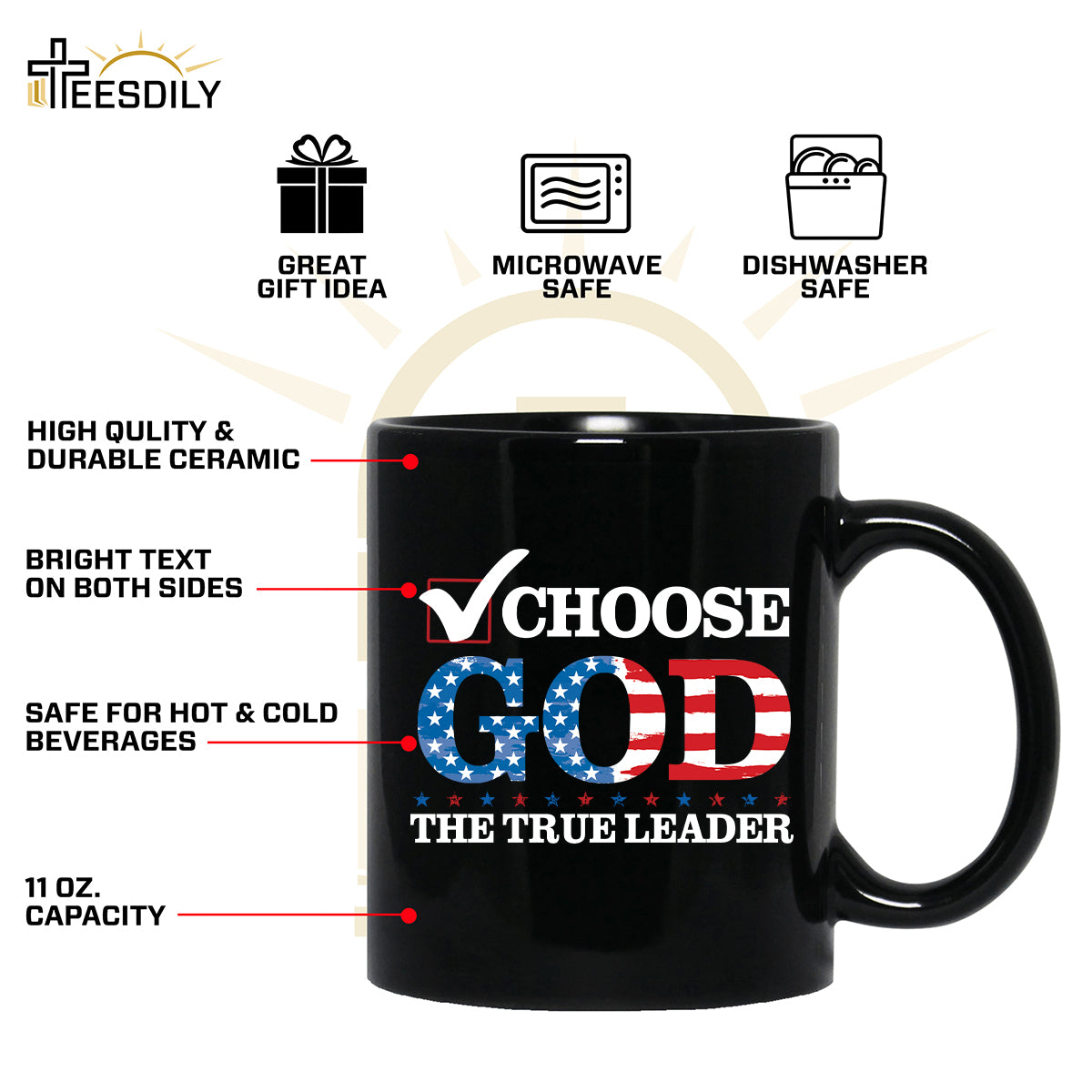 Teesdily | Choose God The True Leader Shirt, Happy Independence Day Shirt, Jesus Patriot American Flag Sweatshirt Hoodie Mug, Jesus Lovers Gift