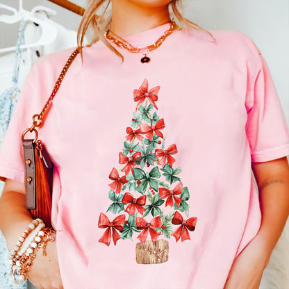 Teesdily | Christmas Tree Coquette Bow Shirt, Christmas Girly Bow Coquette Sweatshirt, Merry Christmas Tree Hoodie Mug, Christmas Gift