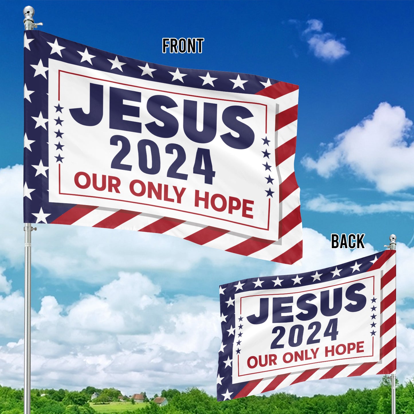 Teesdily | Jesus 2024 Our Only Hope Garden Flag, Christian American Flag Home, God Banner Yard Flag, Jesus Banners Outdoor Decor, Jesus Lovers Gifts